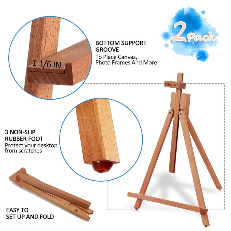 Falling in Art Beechwood 25â€™â€™ Tabletop Easel Display Stand Set for Painting- Holding Canvas Up to 22 1/2 Inches High, 2 Pack Artist A-Frame Tripod with Rubber Feet, Portable Photo and Sign Holder - Image 2